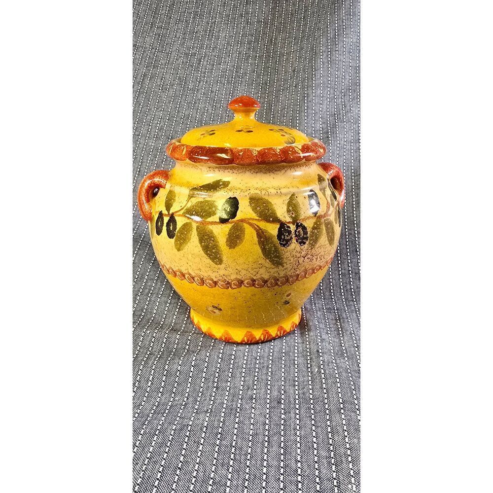 Williams-Sonoma 7" Olive Inspired HandPainted In Italy Multi Colored Jar W/ Lid